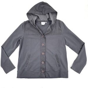 Hot Cotton Button Front Hooded Shacket Women's Size S Gray‎ Lagenlook Tunic Boho
